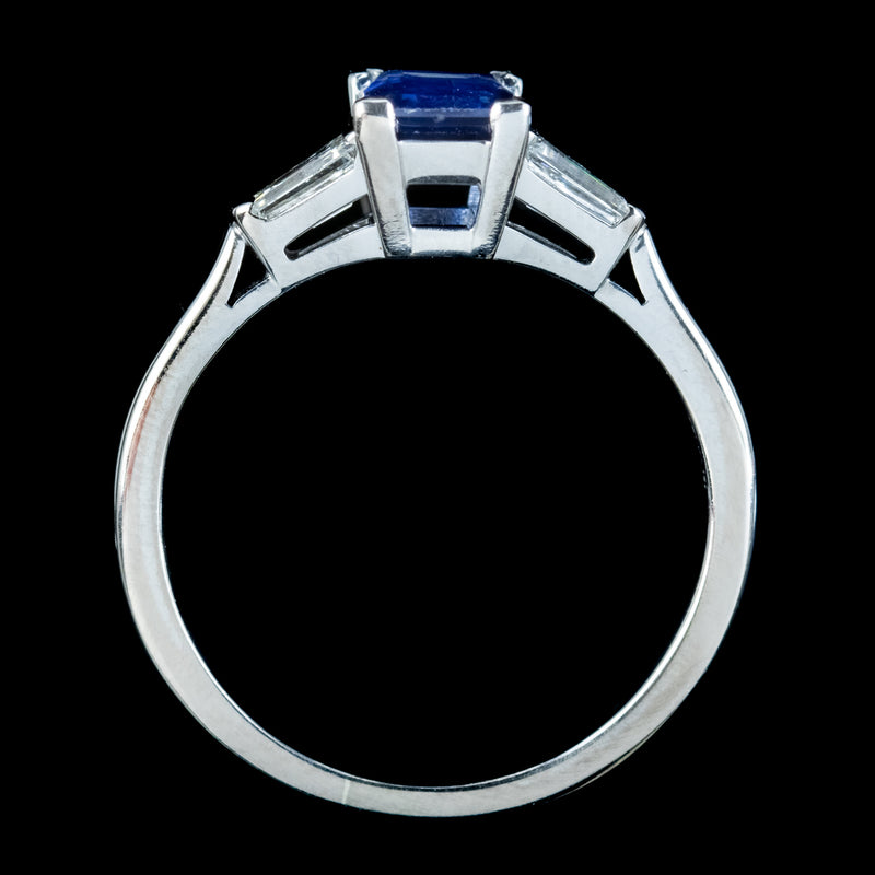 Art Deco Style Sapphire Diamond Trilogy Ring 1.5ct Sapphire