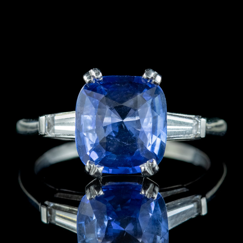 Art Deco Style Sapphire Diamond Trilogy Ring 3.25ct Sapphire