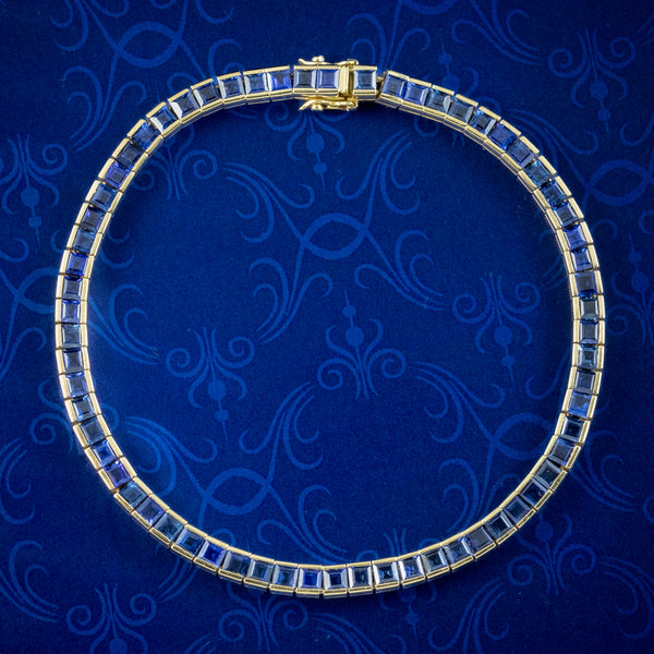 Art Deco Style Sapphire Tennis Bracelet 18ct Gold 6.5ct Total