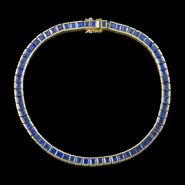 Art Deco Style Sapphire Tennis Bracelet 18ct Gold 6.5ct Total