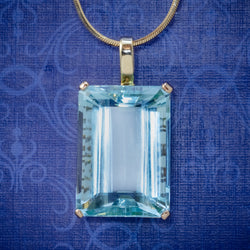 ART DECO AQUAMARINE PENDANT NECKLACE 30CT EMERALD CUT AQUA 14CT GOLD COVER