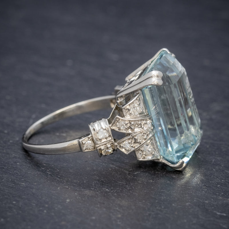 Art Deco 14.89ct Aquamarine Diamond Ring Platinum Circa 1920  side2