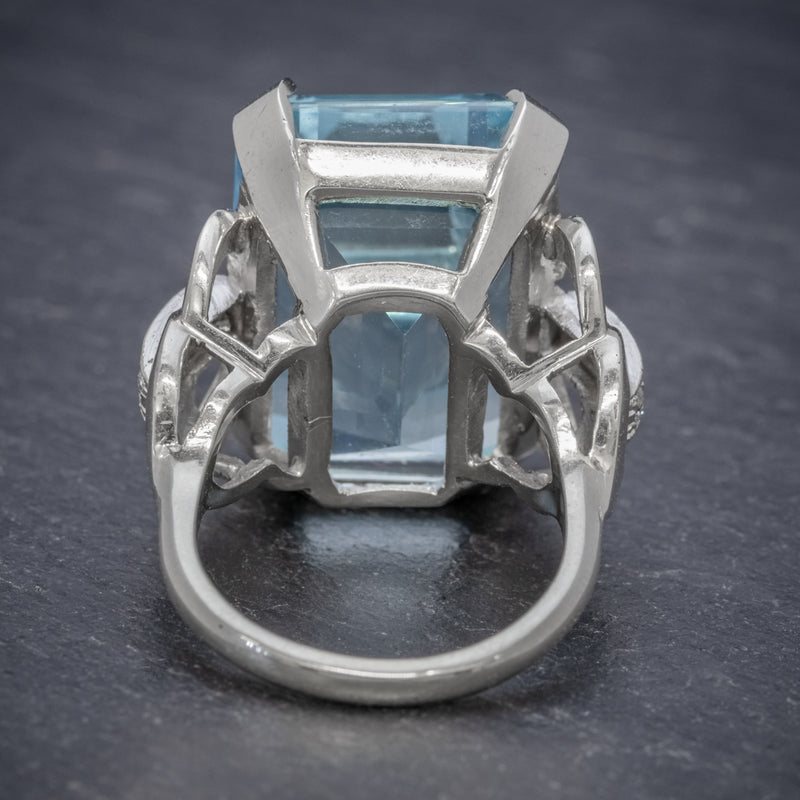 ART DECO AQUAMARINE RING 14CT WHITE GOLD 35CT AQUA CIRCA 1930 BACK