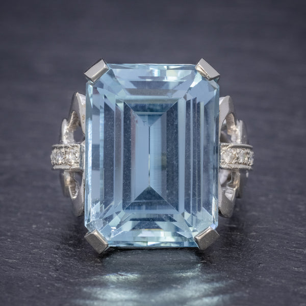 ART DECO AQUAMARINE RING 14CT WHITE GOLD 35CT AQUA CIRCA 1930 FRONT