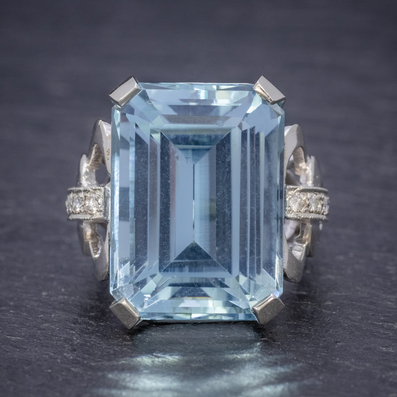 ART DECO AQUAMARINE RING 14CT WHITE GOLD 35CT AQUA CIRCA 1930 FRONT