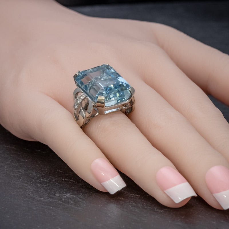 ART DECO AQUAMARINE RING 14CT WHITE GOLD 35CT AQUA CIRCA 1930 HAND2