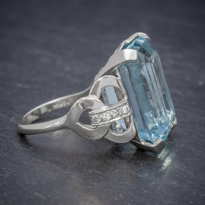 ART DECO AQUAMARINE RING 14CT WHITE GOLD 35CT AQUA CIRCA 1930 SIDE2