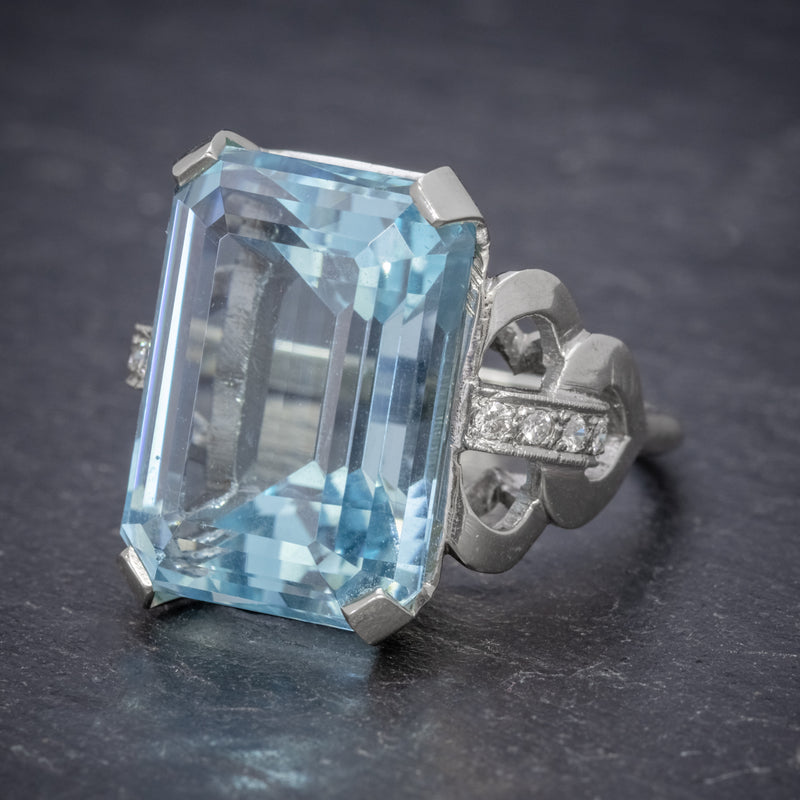 ART DECO AQUAMARINE RING 14CT WHITE GOLD 35CT AQUA CIRCA 1930 SIDE