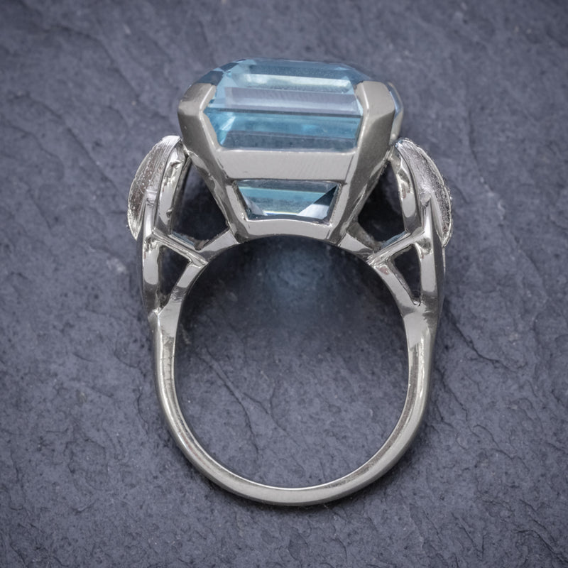 ART DECO AQUAMARINE RING 14CT WHITE GOLD 35CT AQUA CIRCA 1930 TOP
