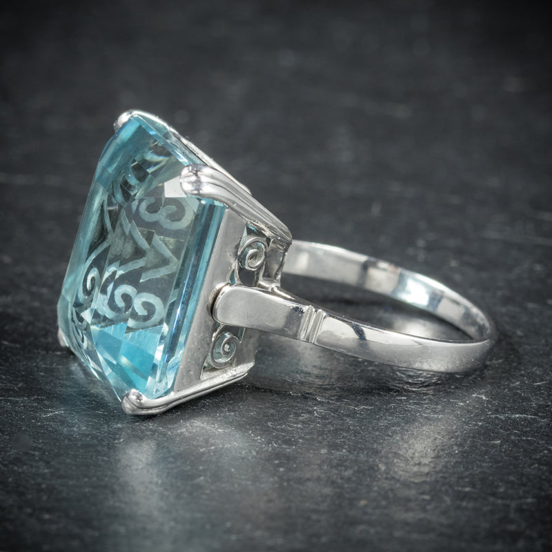 ART DECO AQUAMARINE RING 18CT WHITE GOLD CIRCA 1920 side