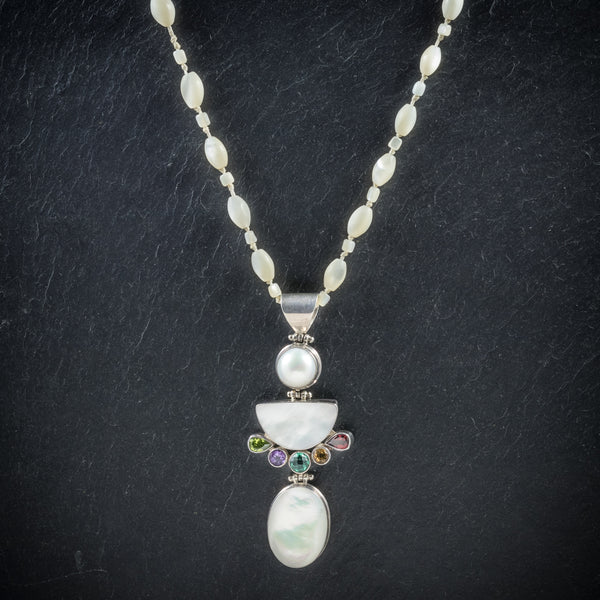 Mother Of Pearl Pendant Necklace Silver front