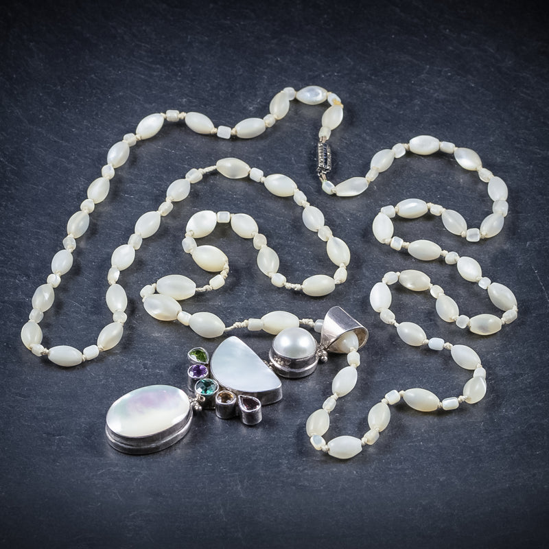 Mother Of Pearl Pendant Necklace Silver top