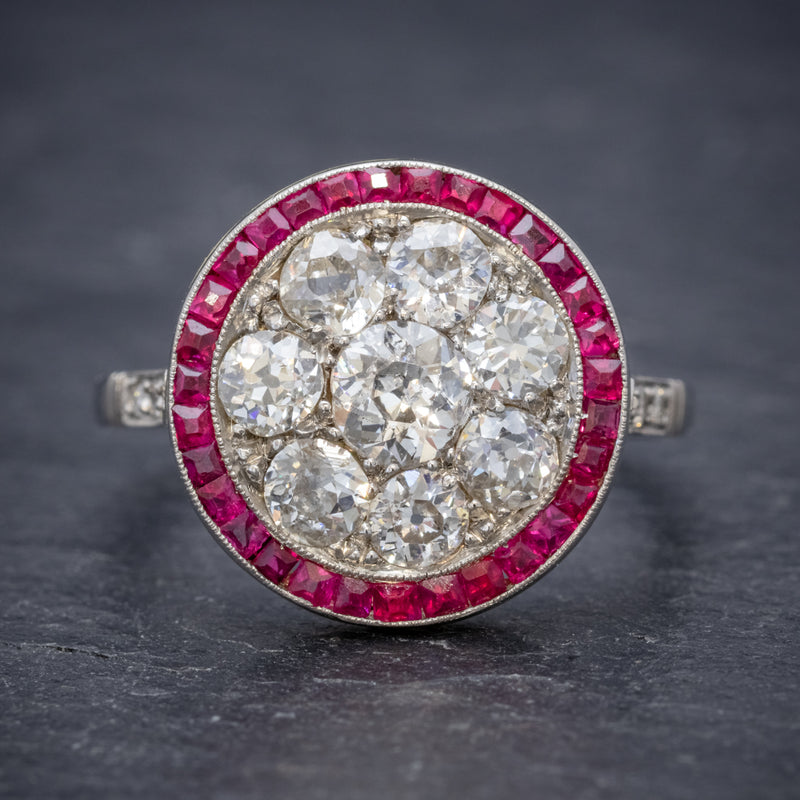 ART DECO RUBY DIAMOND RING PLATINUM 1.80CT OF DIAMOND CIRCA 1930 front