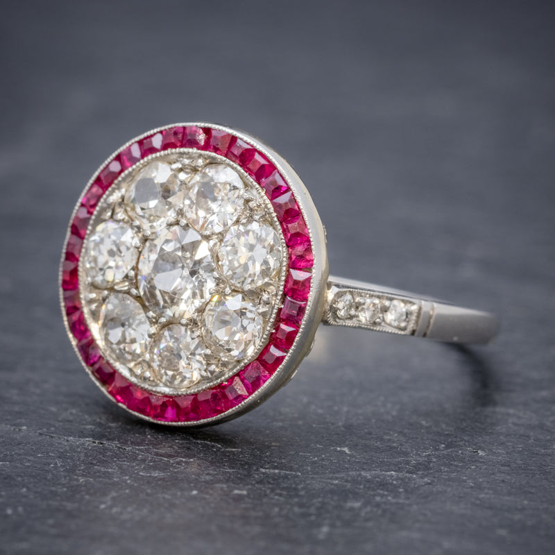 ART DECO RUBY DIAMOND RING PLATINUM 1.80CT OF DIAMOND CIRCA 1930 side