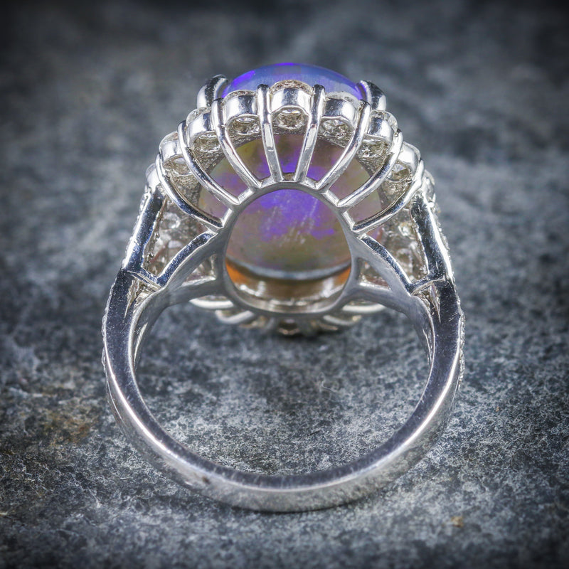 BLACK OPAL DIAMOND RING PLATINUM 16CT BLACK OPAL BACK
