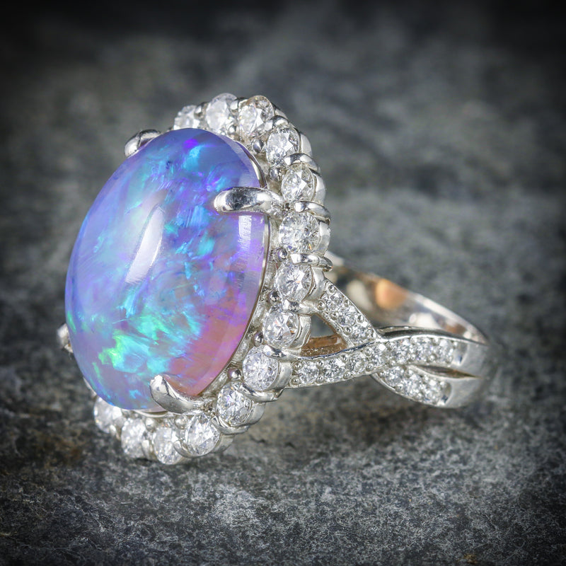 Opal and new arrivals black diamond ring