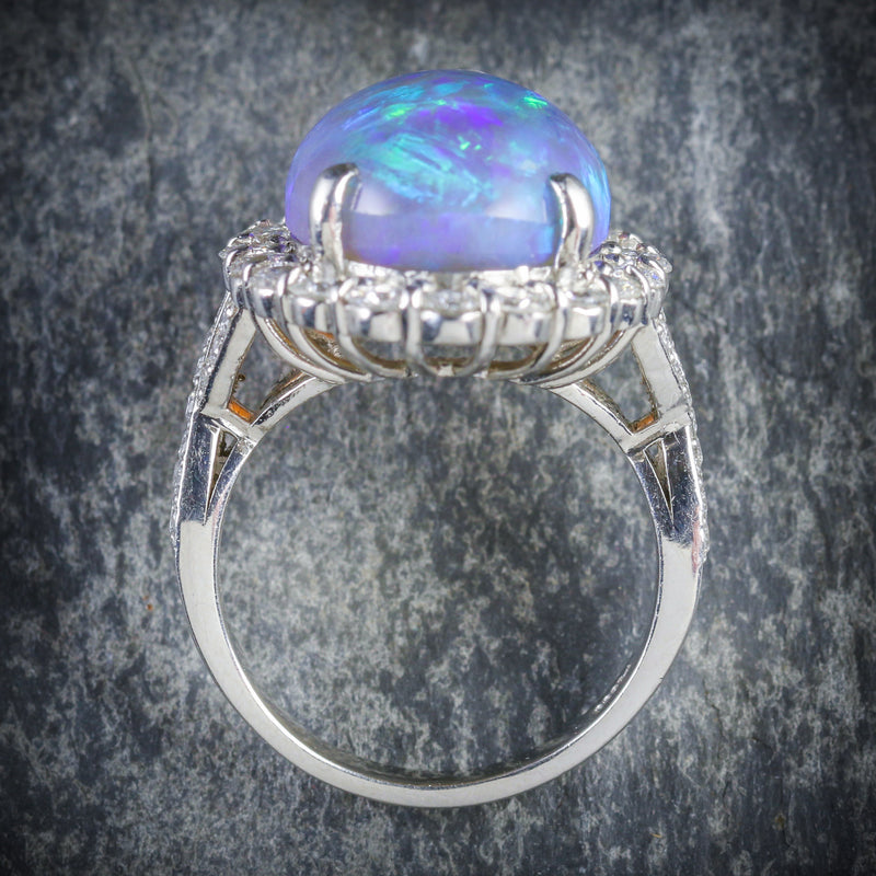 BLACK OPAL DIAMOND RING PLATINUM 16CT BLACK OPAL TOP
