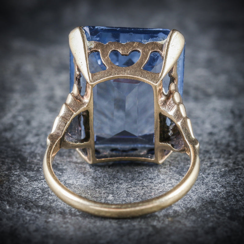 BLUE TOPAZ COCKTAIL RING 9CT GOLD CIRCA 1940 BACK