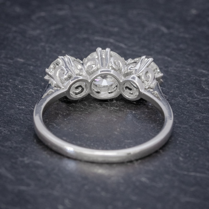 BRILLIANT CUT DIAMOND TRILOGY ENGAGEMENT RING PLATINUM 2.35CT OF DIAMOND CERT BACK
