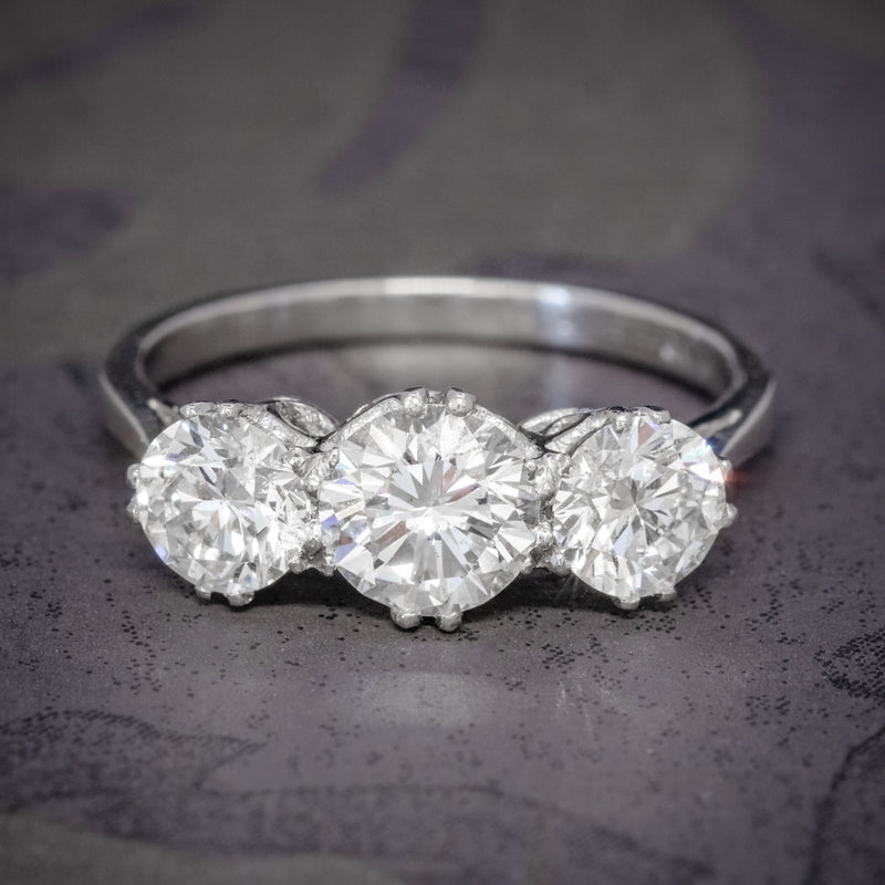 Antique Art Deco Diamond Trilogy Engagement Ring Platinum 2.35ct