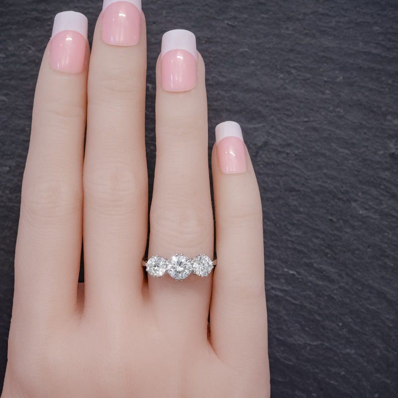 BRILLIANT CUT DIAMOND TRILOGY ENGAGEMENT RING PLATINUM 2.35CT OF DIAMOND CERT HAND