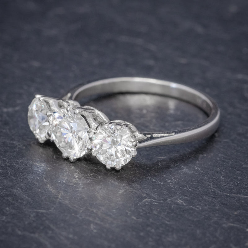 BRILLIANT CUT DIAMOND TRILOGY ENGAGEMENT RING PLATINUM 2.35CT OF DIAMOND CERT SIDE