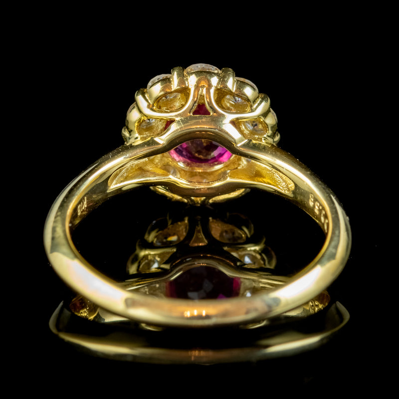 Burmese Ruby Diamond Cluster Ring 18Ct Gold 1.10Ct Natural Ruby With Cert