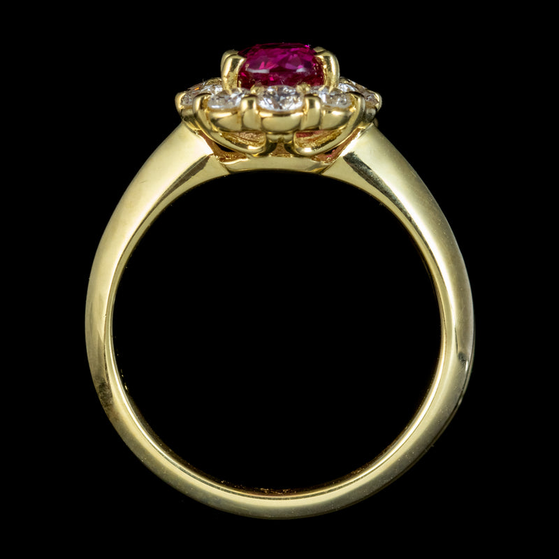 Burmese Ruby Diamond Cluster Ring 18Ct Gold 1.10Ct Natural Ruby With Cert