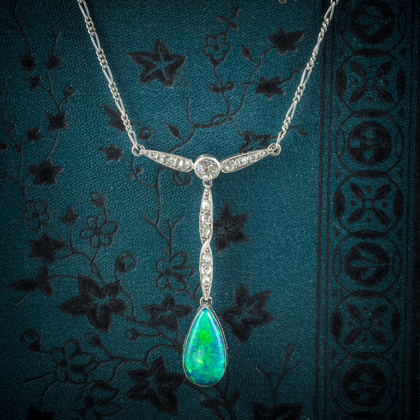 Black Opal Pendant Necklace 18ct White Gold cover