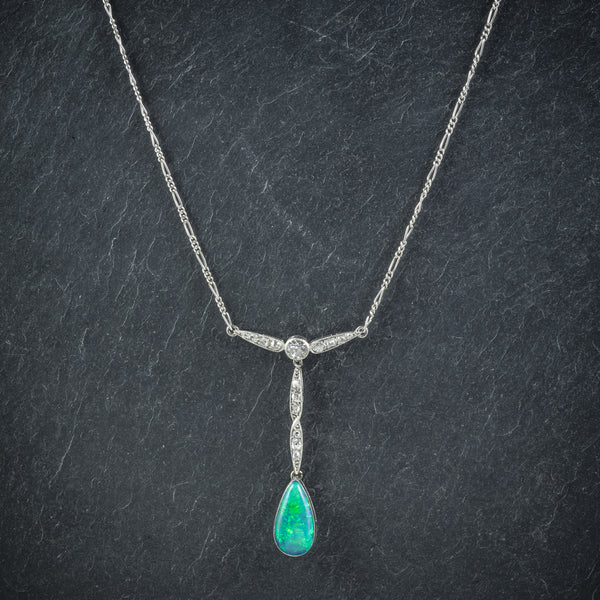 Black Opal Pendant Necklace 18ct White Gold neck