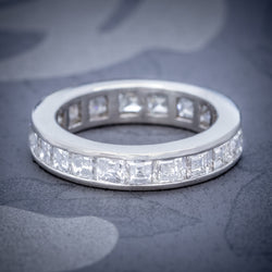 DIAMOND FULL ETERNITY RING 18CT WHITE GOLD 3CT OF CARRE CUT DIAMONDS COVER