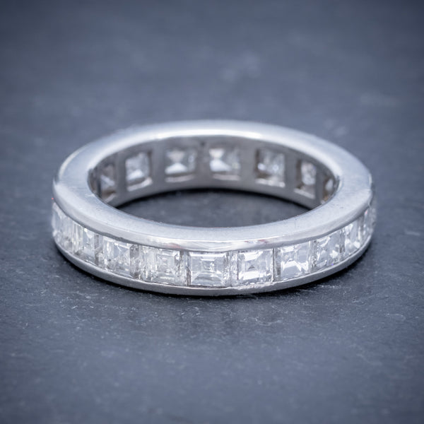 DIAMOND FULL ETERNITY RING 18CT WHITE GOLD 3CT OF CARRE CUT DIAMONDS FRONT