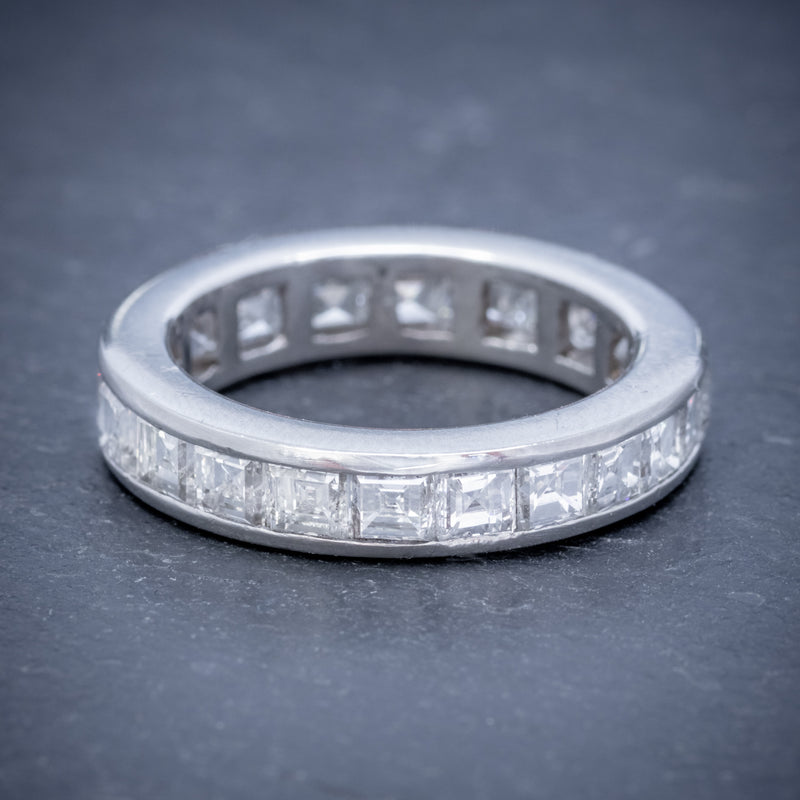DIAMOND FULL ETERNITY RING 18CT WHITE GOLD 3CT OF CARRE CUT DIAMONDS FRONT