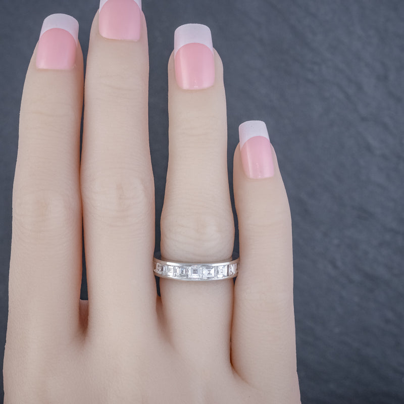 DIAMOND FULL ETERNITY RING 18CT WHITE GOLD 3CT OF CARRE CUT DIAMONDS HAND