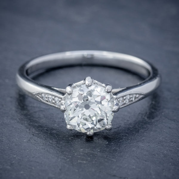Diamond Solitaire Engagement Ring Platinum 1.24Ct Old Cut Diamond Cert
