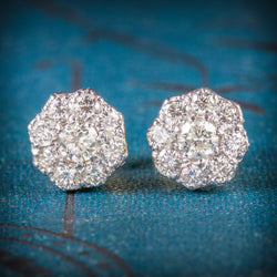 DIAMOND 1.25CT CLUSTER 18CT GOLD EARRINGS COVER