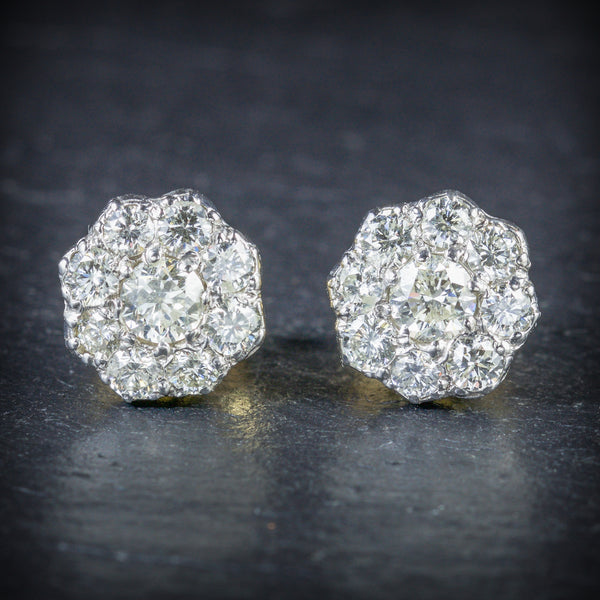 DIAMOND 1.25CT CLUSTER 18CT GOLD EARRINGS FRONT
