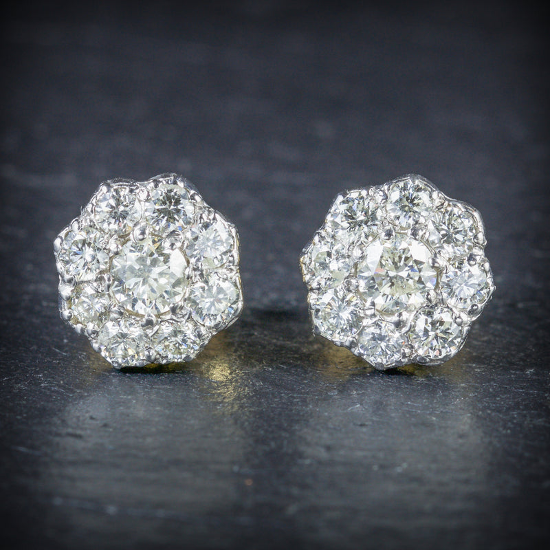 DIAMOND 1.25CT CLUSTER 18CT GOLD EARRINGS FRONT