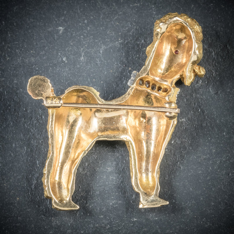 Diamond Dog Brooch 14ct Gold Poodle Circa 1950 BACK