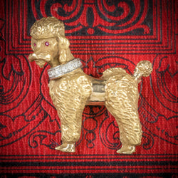 Diamond Dog Brooch 14ct Gold Poodle Circa 1950 COVER