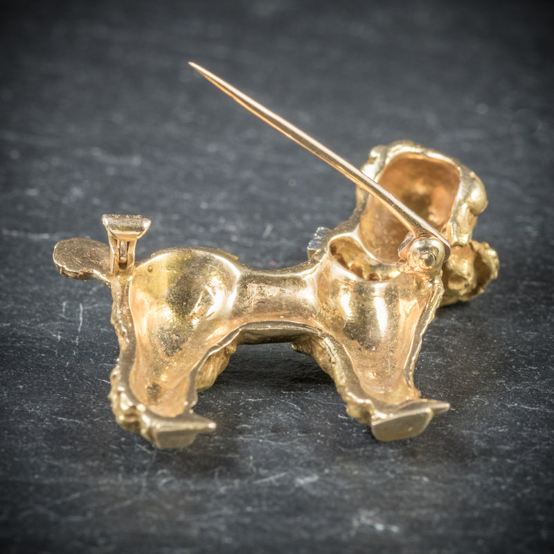 Diamond Dog Brooch 14ct Gold Poodle Circa 1950 PIN UP