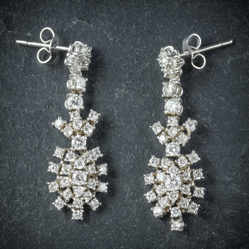 Diamond Drop Earrings 18ct White Gold  FRONT