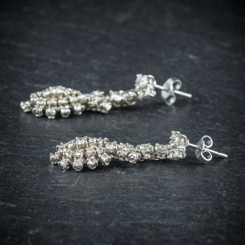 Diamond Drop Earrings 18ct White Gold  SIDE