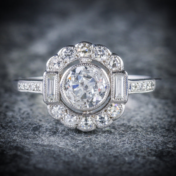 DIAMOND ENGAGEMENT CLUSTER RING 18CT WHITE GOLD 1.60CT DIAMOND FRONT