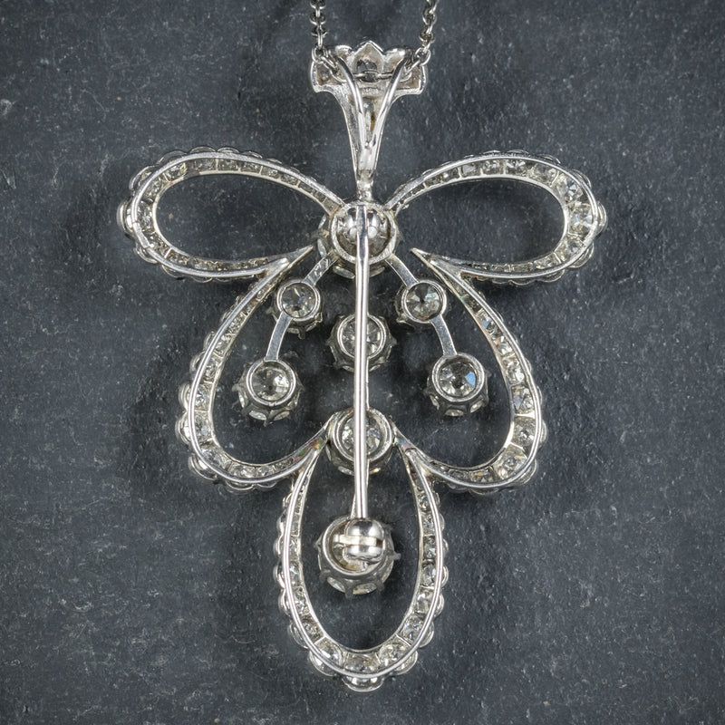 Diamond Pendant Necklace Platinum Brooch 4cts of Diamond BACK