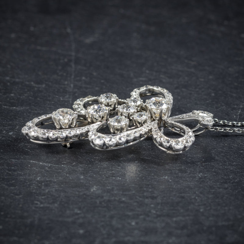 Diamond Pendant Necklace Platinum Brooch 4cts of Diamond SIDE