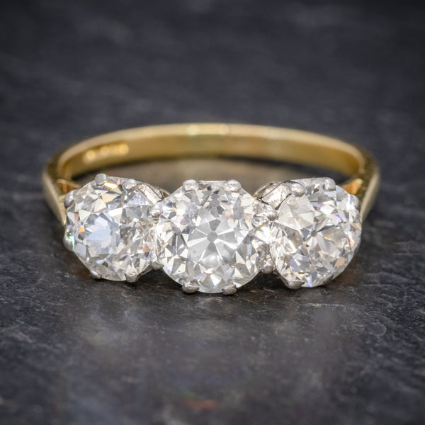 Diamond Trilogy Ring 18ct Gold 3.17ct Of Diamond Full Cert FRONT