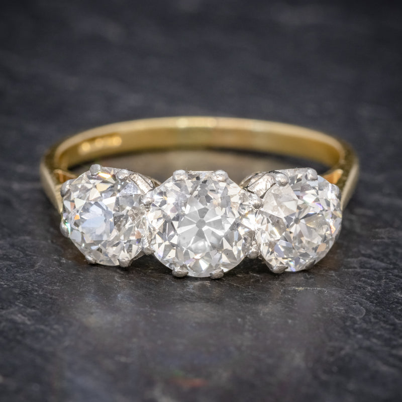 Diamond Trilogy Ring 18ct Gold 3.17ct Of Diamond Full Cert FRONT