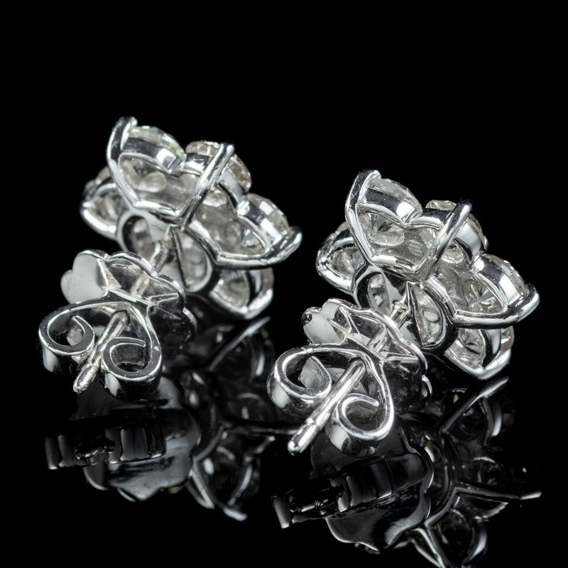 Diamond Flower Stud Earrings 18ct Gold 4.55ct Of Diamond 