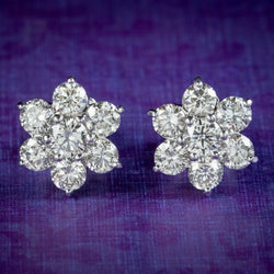 Diamond Flower Stud Earrings 18ct Gold 4.55ct Of Diamond 